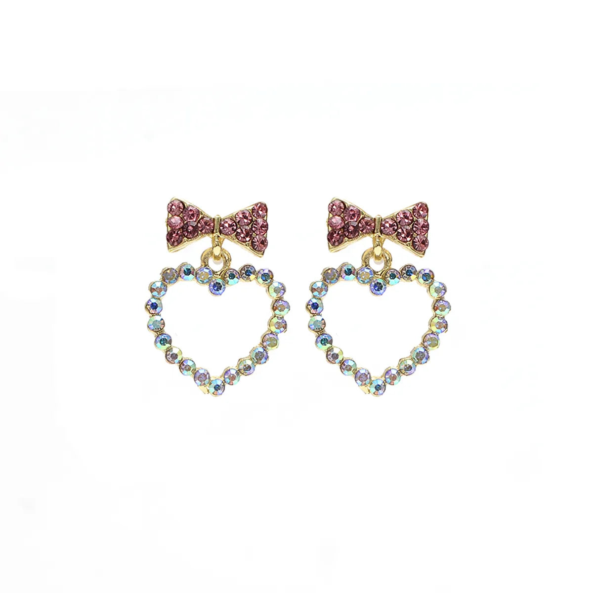 1 Pair Cute Sweet Heart Shape Hollow Out Inlay Alloy Artificial Gemstones Ear Studs