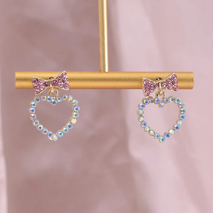 1 Pair Cute Sweet Heart Shape Hollow Out Inlay Alloy Artificial Gemstones Ear Studs