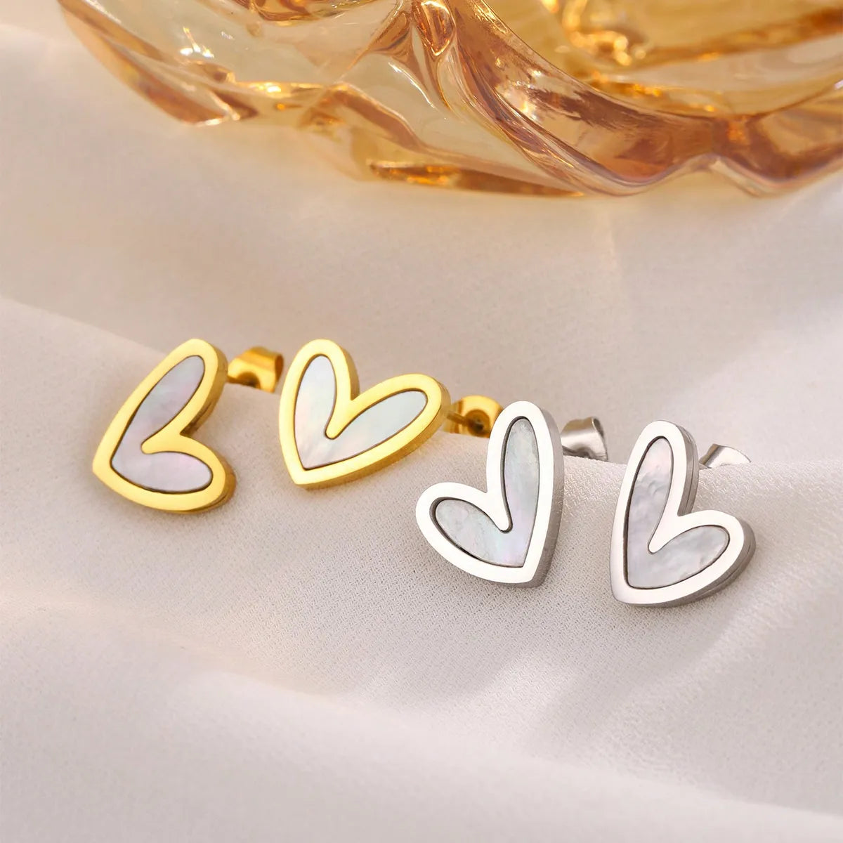 1 Pair Cute Sweet Heart Shape Plating Inlay 304 Stainless Steel Shell 18K Gold Plated Ear Studs