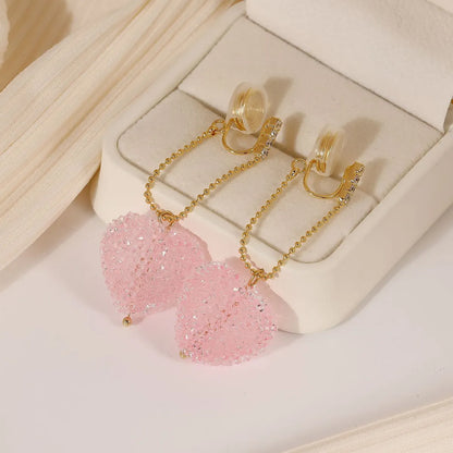 1 Pair Cute Sweet Heart Shape Plating Inlay Copper Rhinestones 18K Gold Plated Drop Earrings