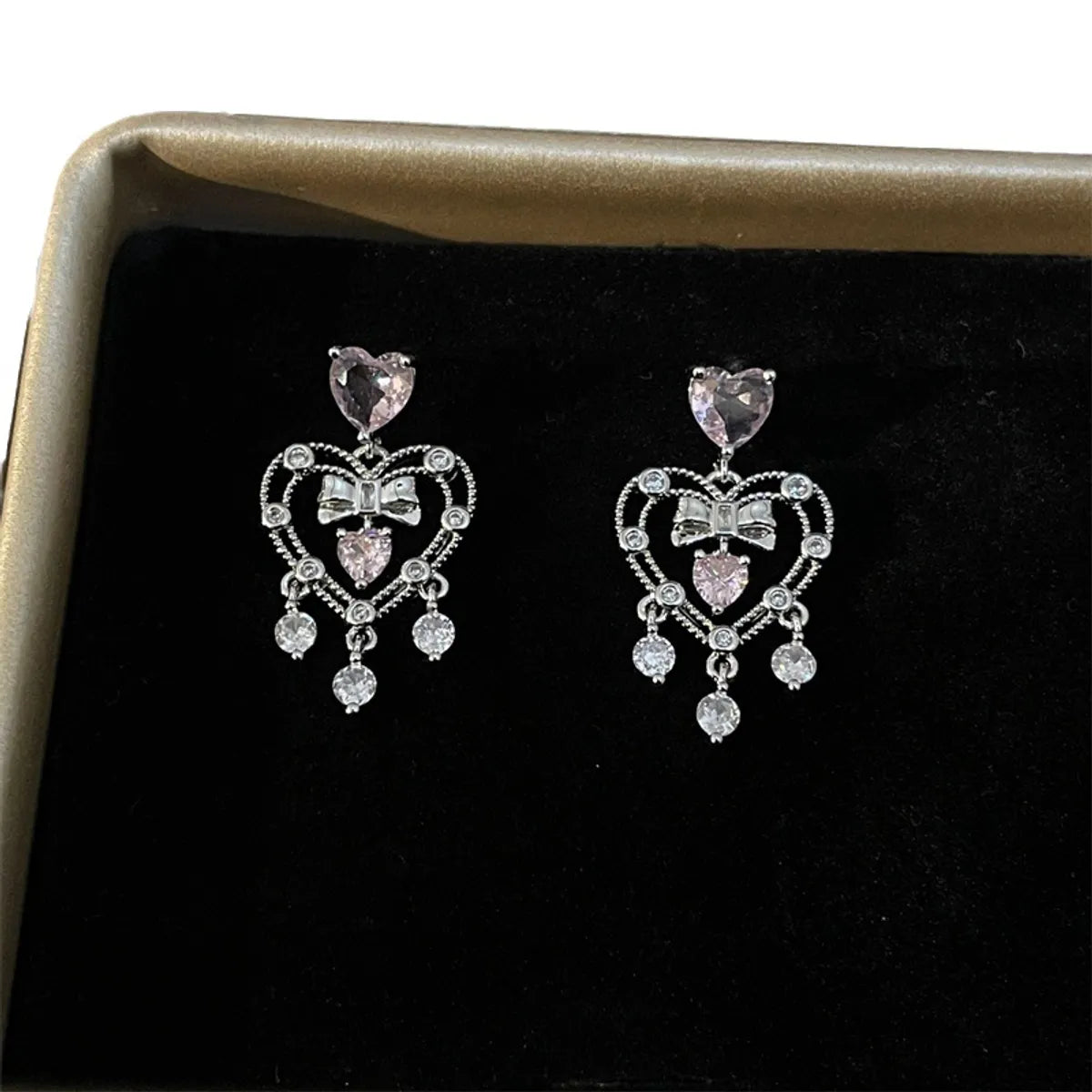 1 Pair Cute Sweet Heart Shape Plating Inlay Copper Zircon Drop Earrings