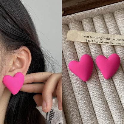 1 Pair Cute Sweet Heart Shape Solid Color Stoving Varnish Arylic Ear Studs