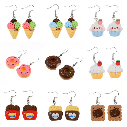 1 Pair Cute Sweet Ice Cream Fruit Plastic Resin Drop Earrings