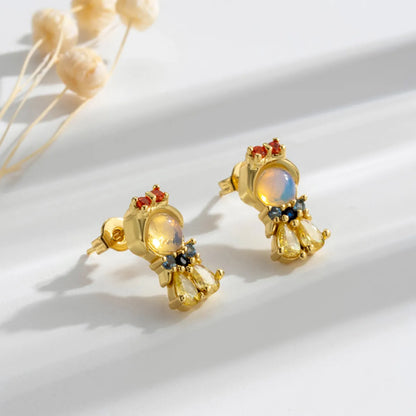 1 Pair Cute Sweet Mermaid Plating Inlay Copper Zircon 18k Gold Plated Ear Studs