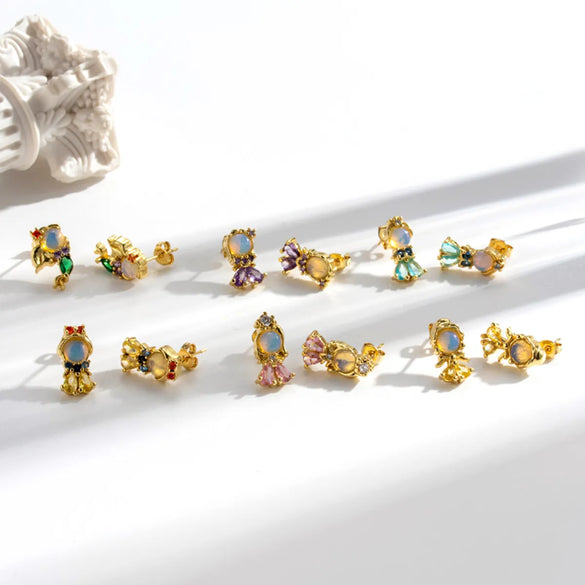 1 Pair Cute Sweet Mermaid Plating Inlay Copper Zircon 18k Gold Plated Ear Studs