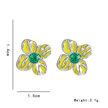 1 Pair Cute Sweet Pastoral Flower Enamel 304 Stainless Steel 18K Gold Plated Ear Studs