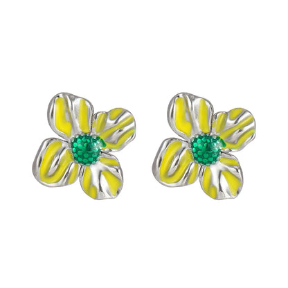 1 Pair Cute Sweet Pastoral Flower Enamel 304 Stainless Steel 18K Gold Plated Ear Studs