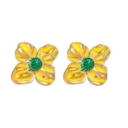 1 Pair Cute Sweet Pastoral Flower Enamel 304 Stainless Steel 18K Gold Plated Ear Studs