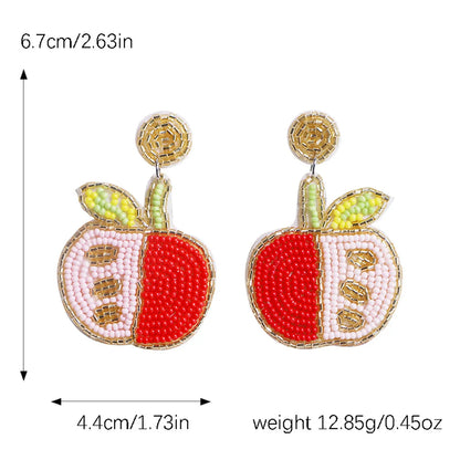 1 Pair Cute Sweet Pumpkin Leaves Flower Cloth Seed Bead Drop Earrings