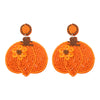 1 Pair Cute Sweet Pumpkin Leaves Flower Cloth Seed Bead Drop Earrings