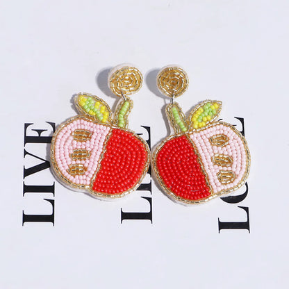 1 Pair Cute Sweet Pumpkin Leaves Flower Cloth Seed Bead Drop Earrings