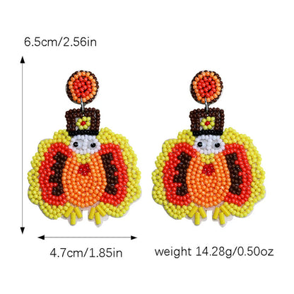 1 Pair Cute Sweet Pumpkin Leaves Flower Cloth Seed Bead Drop Earrings