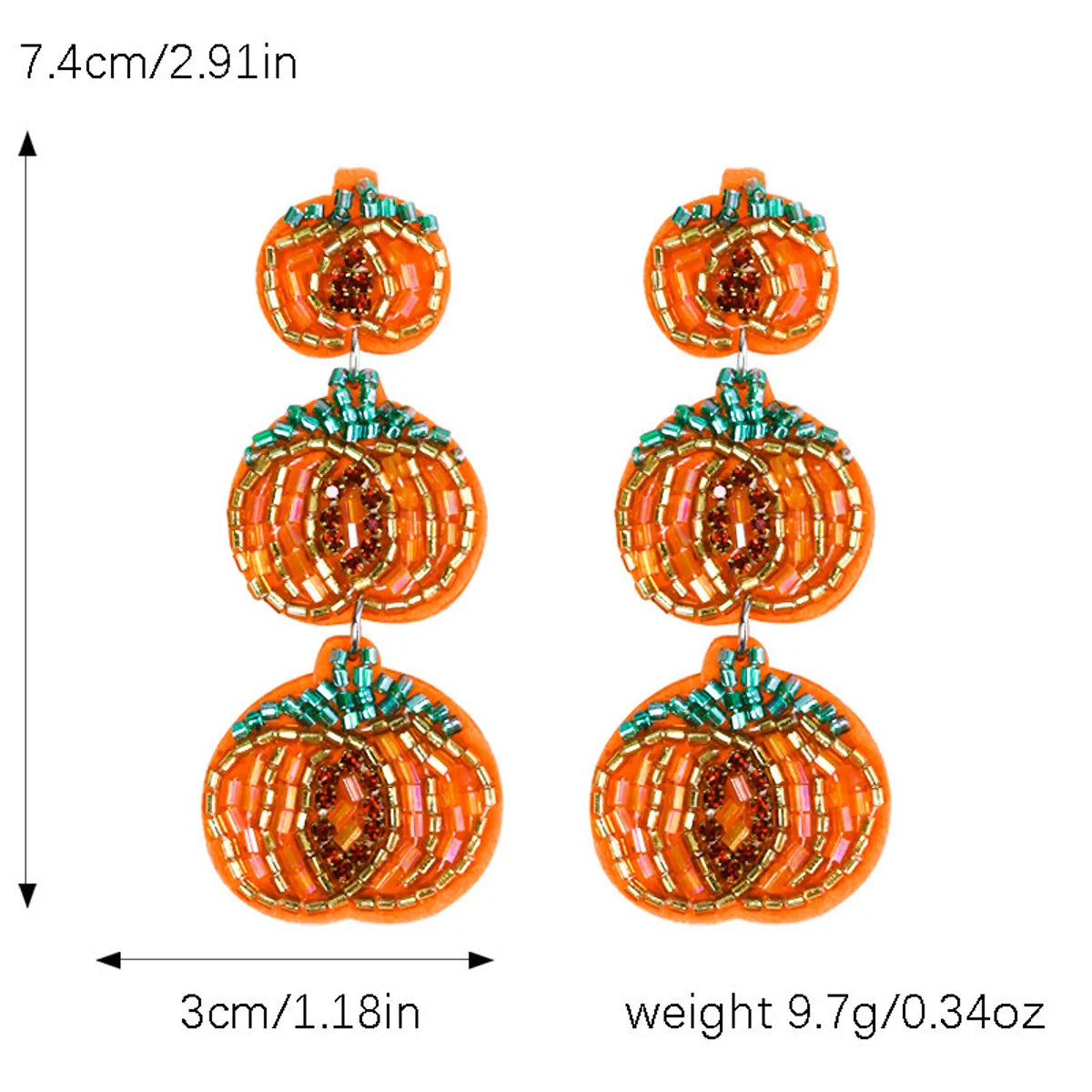 1 Pair Cute Sweet Pumpkin Leaves Flower Cloth Seed Bead Drop Earrings