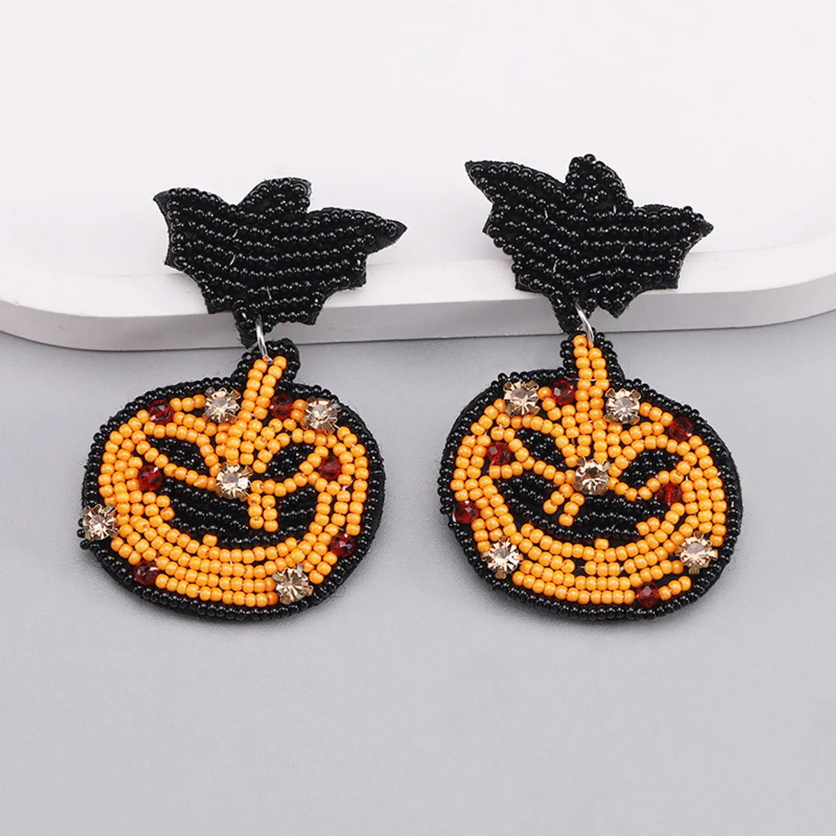 1 Pair Cute Sweet Pumpkin Leaves Flower Cloth Seed Bead Drop Earrings