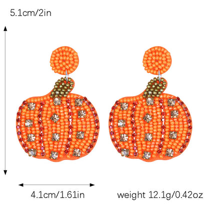 1 Pair Cute Sweet Pumpkin Leaves Flower Cloth Seed Bead Drop Earrings