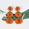 1 Pair Cute Sweet Pumpkin Leaves Flower Cloth Seed Bead Drop Earrings