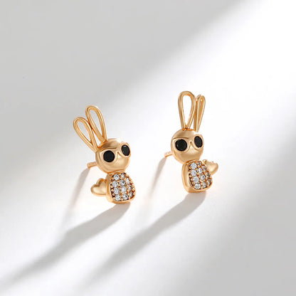 1 Pair Cute Xuping Sweet Rabbit Plating Copper Alloy 18k Gold Plated Ear Studs