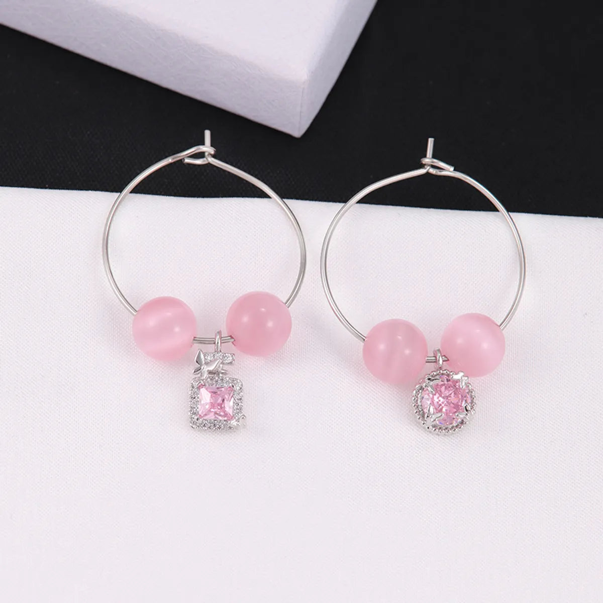 1 Pair Cute Sweet Round Square Butterfly Inlay Stainless Steel Copper Zircon Silver Plated Drop Earrings