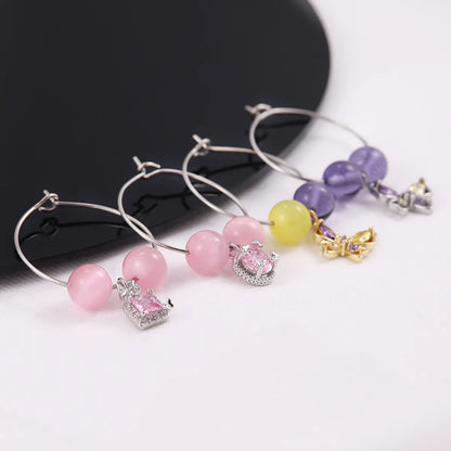 1 Pair Cute Sweet Round Square Butterfly Inlay Stainless Steel Copper Zircon Silver Plated Drop Earrings