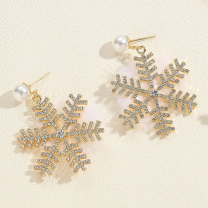 1 Pair Cute Sweet Santa Claus Snowflake Enamel Plating Inlay Alloy Rhinestones Gold Drop Earrings