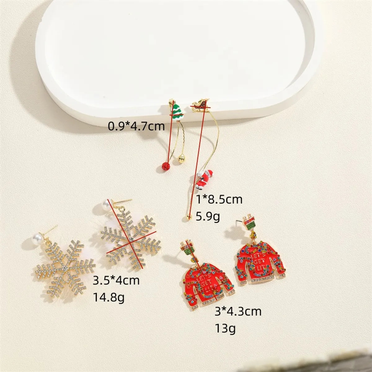 1 Pair Cute Sweet Santa Claus Snowflake Enamel Plating Inlay Alloy Rhinestones Gold Drop Earrings