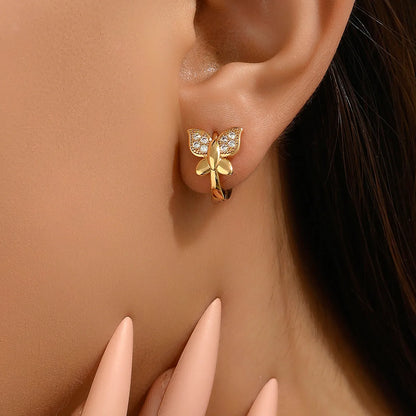 1 Pair Cute Sweet Shiny Butterfly Sequins Inlay Copper Alloy Zircon Ear Studs