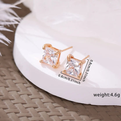 1 Pair Cute Sweet Shiny Square Oval Heart Shape Inlay Copper Zircon Ear Studs