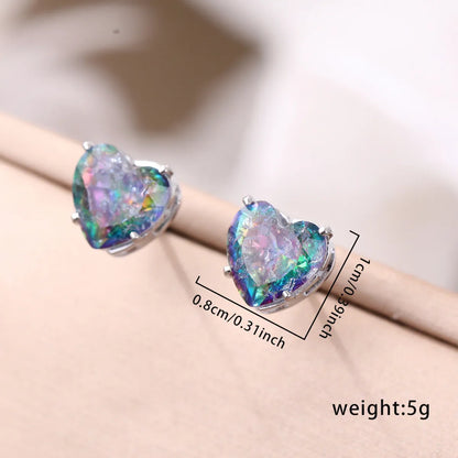 1 Pair Cute Sweet Shiny Square Oval Heart Shape Inlay Copper Zircon Ear Studs