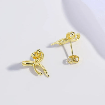 1 Pair Cute Sweet Simple Style Bow Knot Plating Copper 18K Gold Plated Gold Plated Ear Studs