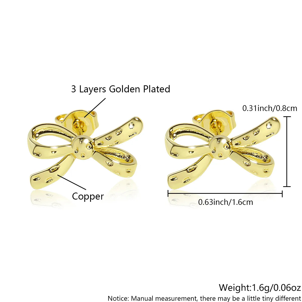 1 Pair Cute Sweet Simple Style Bow Knot Plating Copper 18K Gold Plated Gold Plated Ear Studs