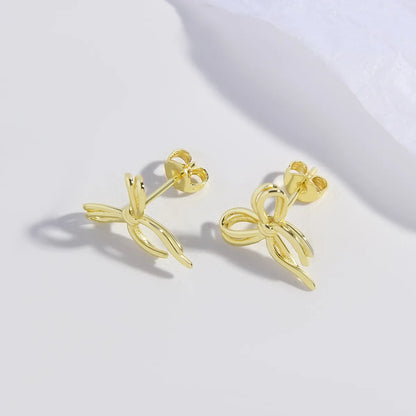 1 Pair Cute Sweet Simple Style Bow Knot Plating Copper 18K Gold Plated Gold Plated Ear Studs