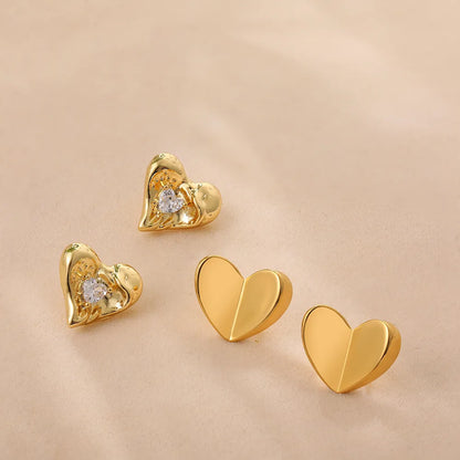 1 Pair Cute Sweet Simple Style Heart Shape Copper Ear Studs