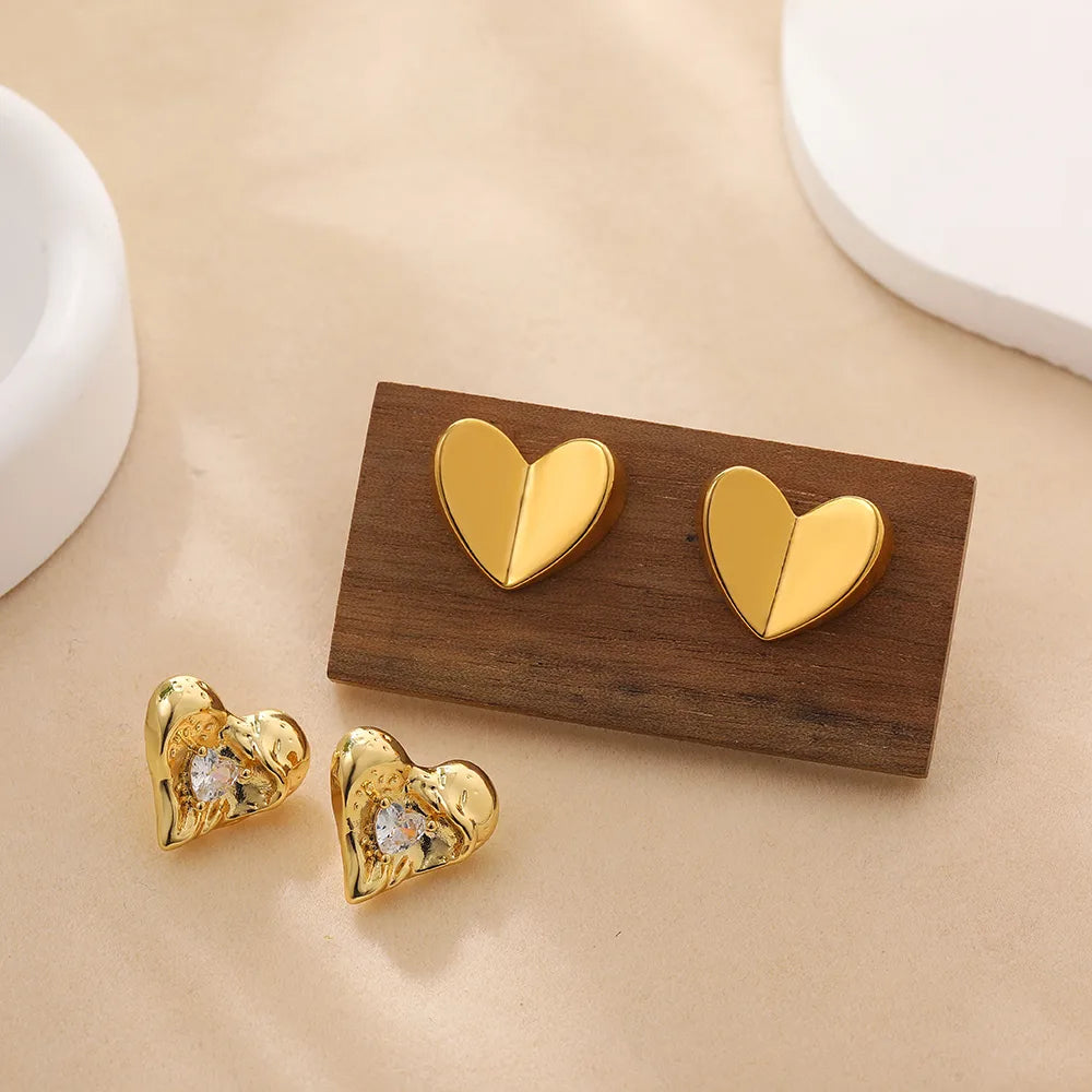 1 Pair Cute Sweet Simple Style Heart Shape Copper Ear Studs