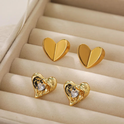 1 Pair Cute Sweet Simple Style Heart Shape Copper Ear Studs