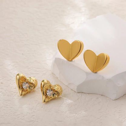 1 Pair Cute Sweet Simple Style Heart Shape Copper Ear Studs