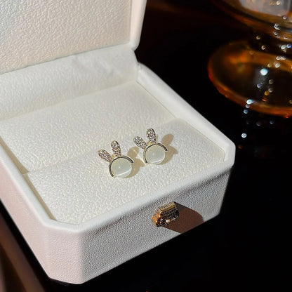 1 Pair Cute Sweet Simple Style Rabbit Inlay Copper Opal Zircon Ear Studs