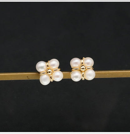 1 Pair Cute Sweet Solid Color Plating Freshwater Pearl Sterling Silver 18k Gold Plated Ear Studs