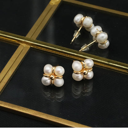 1 Pair Cute Sweet Solid Color Plating Freshwater Pearl Sterling Silver 18k Gold Plated Ear Studs