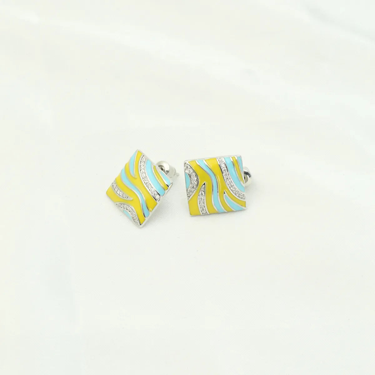 1 Pair Cute Sweet Square Enamel Plating Inlay Copper Zircon White Gold Plated Ear Studs