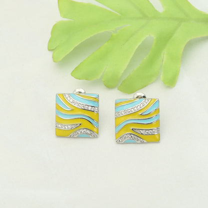 1 Pair Cute Sweet Square Enamel Plating Inlay Copper Zircon White Gold Plated Ear Studs