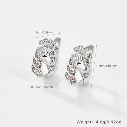 1 Pair Cute Sweet Star Paw Print Flower Sterling Silver Zircon White Gold Plated Hoop Earrings Ear Studs