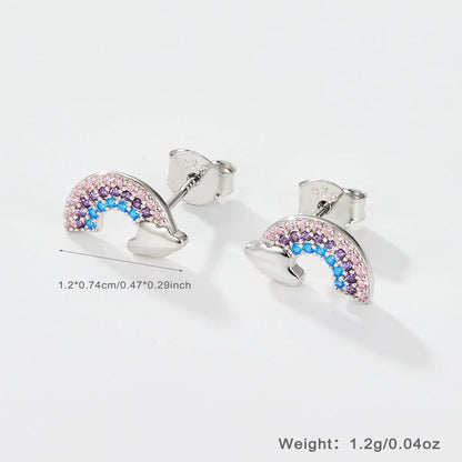 1 Pair Cute Sweet Star Paw Print Flower Sterling Silver Zircon White Gold Plated Hoop Earrings Ear Studs