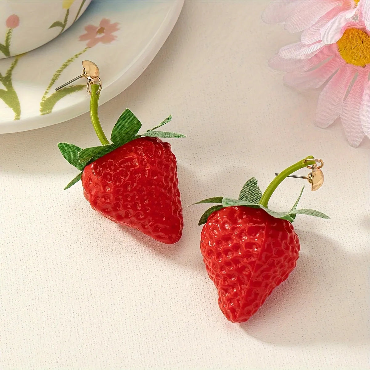 1 Pair Cute Sweet Strawberry Plastic Drop Earrings