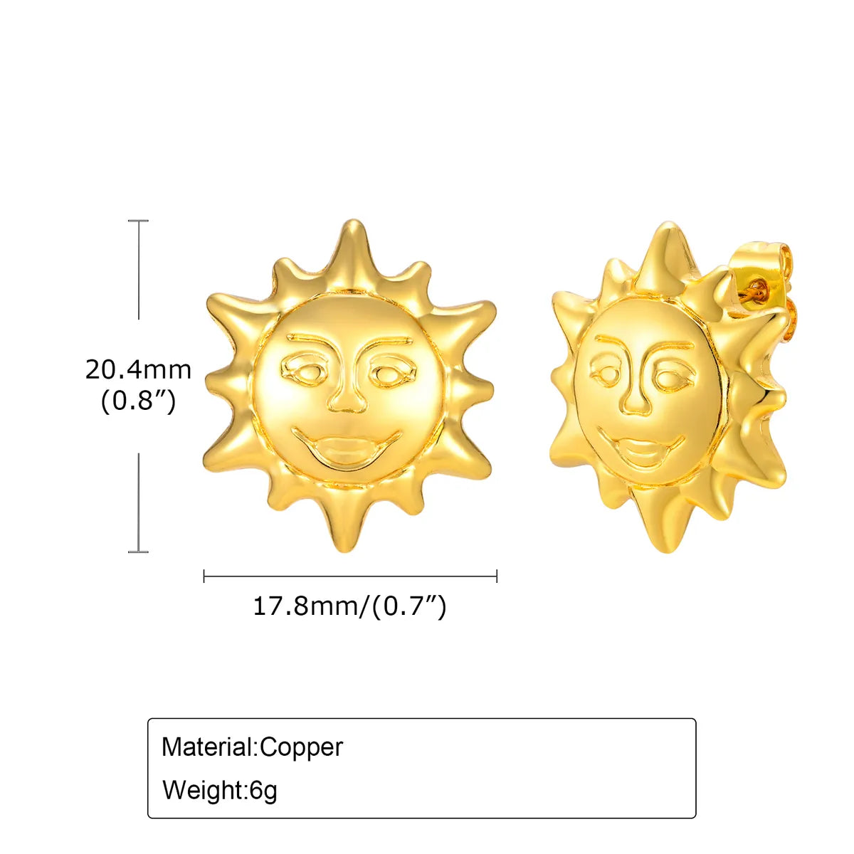 1 Pair Cute Sweet Sun Plating 201 Stainless Steel 18K Gold Plated Ear Studs