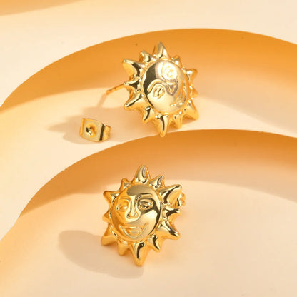 1 Pair Cute Sweet Sun Plating 201 Stainless Steel 18K Gold Plated Ear Studs