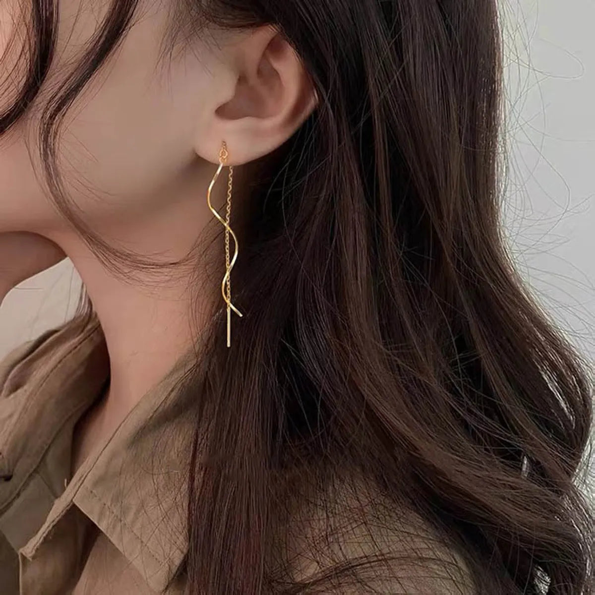 1 Pair Cute Sweet Tassel Plating Titanium Steel Gold Plated Ear Line