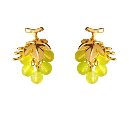 1 Pair Cute Vacation Beach Grape Plating Copper Glass Bead Drop Earrings