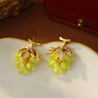 1 Pair Cute Vacation Beach Grape Plating Copper Glass Bead Drop Earrings