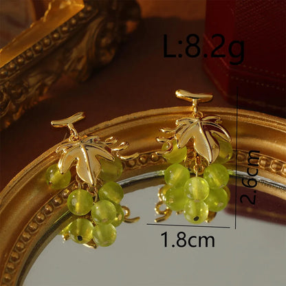 1 Pair Cute Vacation Beach Grape Plating Copper Glass Bead Drop Earrings