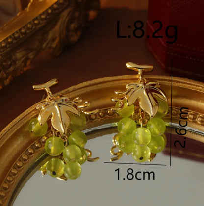 1 Pair Cute Vacation Beach Grape Plating Copper Glass Bead Drop Earrings